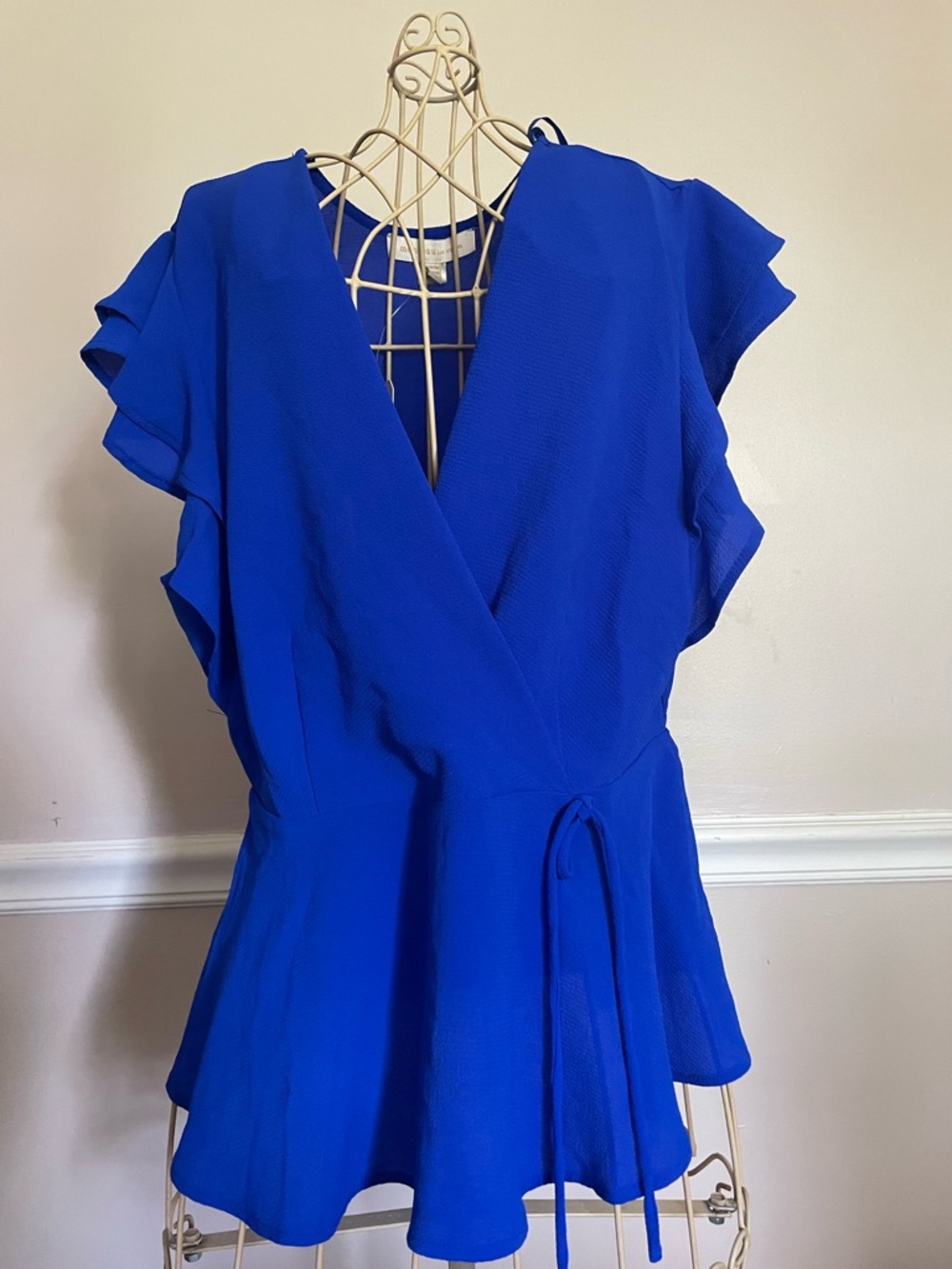 Monteau Blue Wrap Ruffle Sleeve Peplum Top